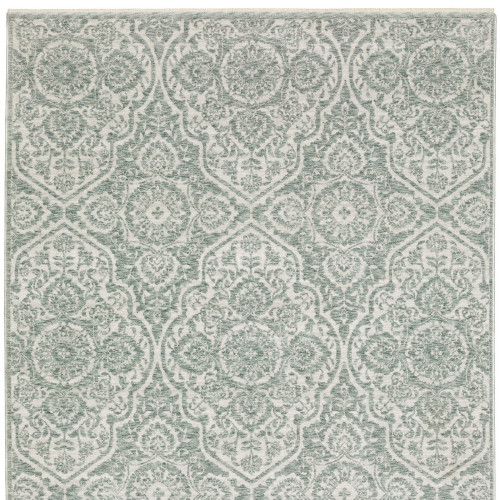 7' X 10' Teal And Ivory Medallion Area Rug With Fringe