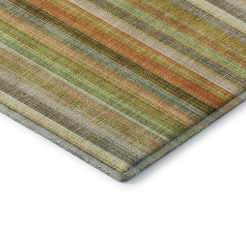 9' X 12' Khaki Orange And Beige Striped Washable Area Rug With UV Protection