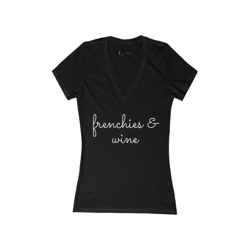Frenchies & Wine- Women's Jersey Short Sleeve Deep V-Neck Tee
