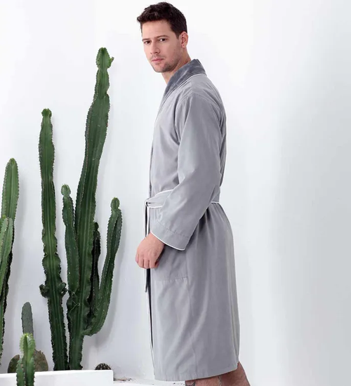 Men's Plush Lined Double Layer Microfiber Robe