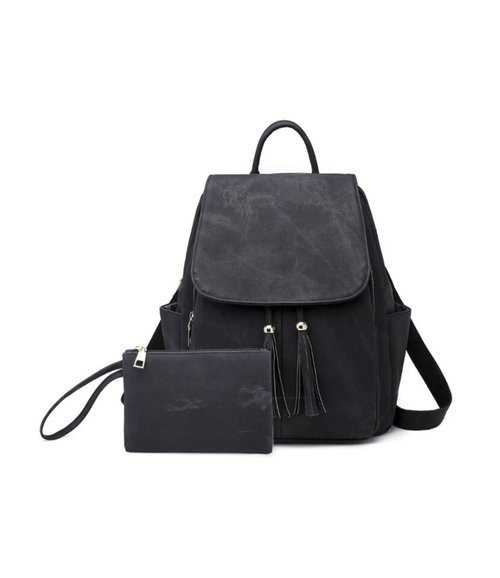 Lady's Fringe Leather Backpack with Purse Bag