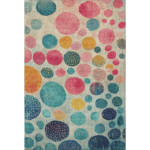 5' X 8' Teal Pink And Gold Geometric Washable Area Rug With UV Protection