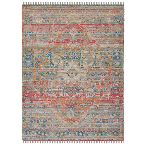 4' X 6' Blue Orange And Pink Oriental Hand Woven Area Rug With Fringe
