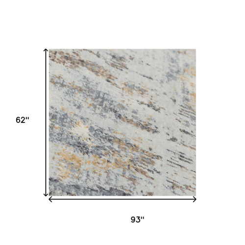 5' X 8' Blue Gray And Ivory Abstract Hand Carved Handmade Area Rug
