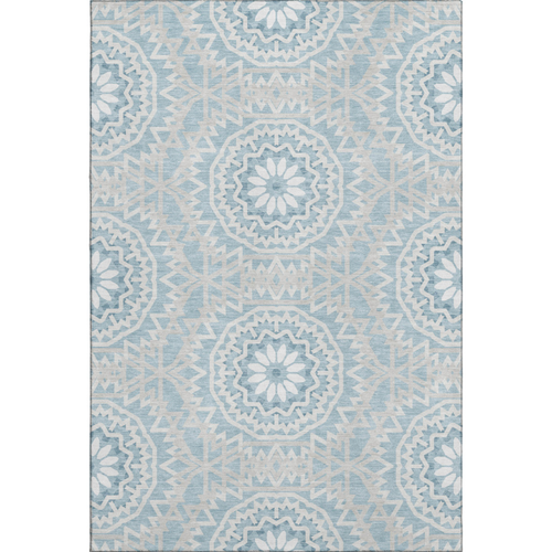 10' X 14' Denim Blue And Ivory Geometric Washable Area Rug With UV Protection