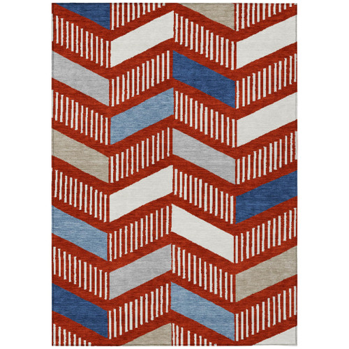 5' X 8' Red And Ivory Geometric Washable Indoor Outdoor Area Rug