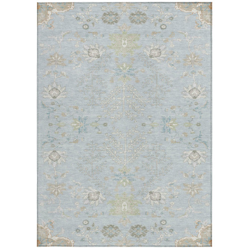 8' X 10' Sky Blue And Ivory Oriental Washable Indoor Outdoor Area Rug