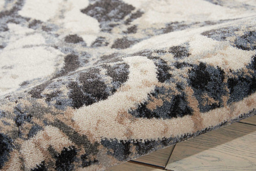 5' X 7' Ivory Charcoal and Gray Floral Distressed Non Skid Area Rug