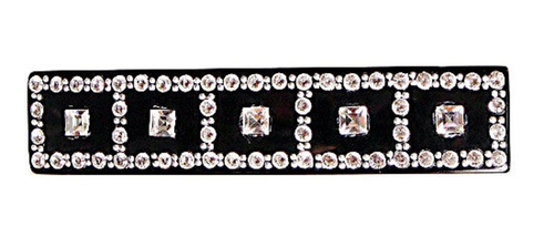Crystal Stone & 5 Square Stones Black Automatic Barrette
