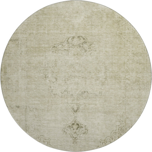 8' Beige And Brown Oriental Washable Round Rug With UV Protection