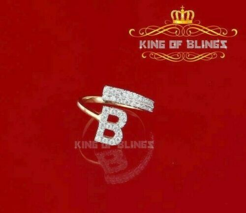 10K Yellow Gold Finish Alphabets Silver Rings With Lab Created Diamonds
