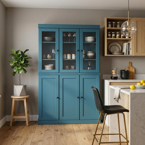 72" Teal Blue Solid Wood Six Door Two Drawer Pantry Or Storage Closet