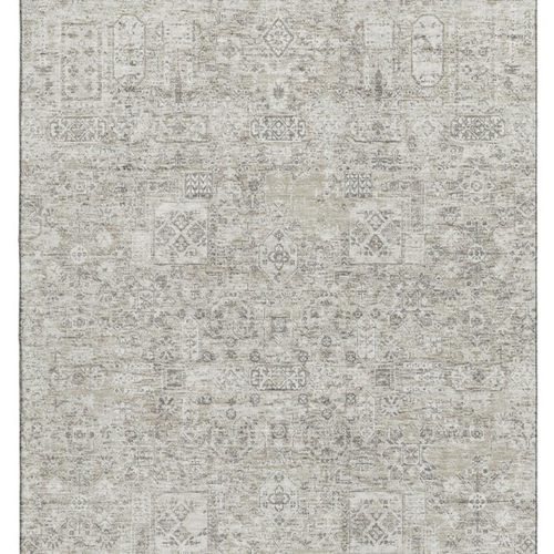 3' X 5' Taupe And Ivory Floral Washable Area Rug With UV Protection