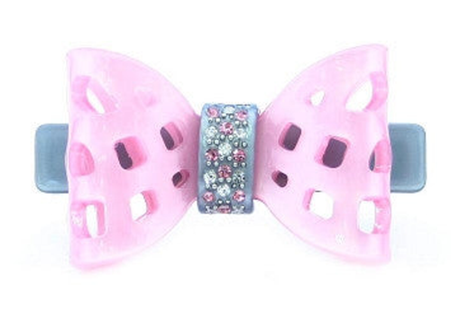 Pink Net Bow Stone With Grey Barrette
