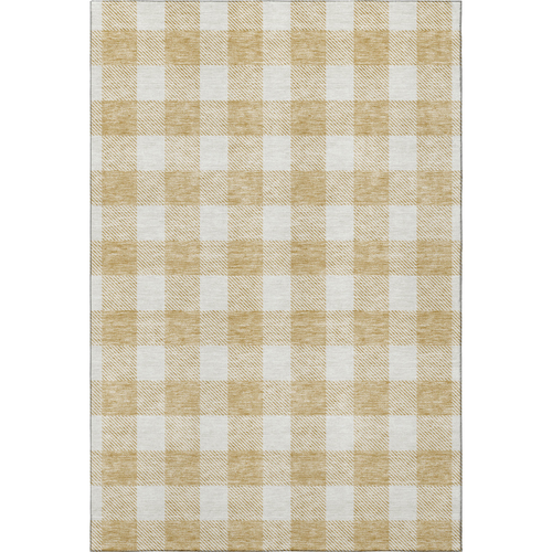 10' X 14' Gold And Ivory Plaid Washable Area Rug With UV Protection