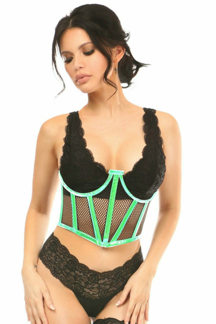 Lavish Holo & Fishnet Underwire Waist Cincher Corset