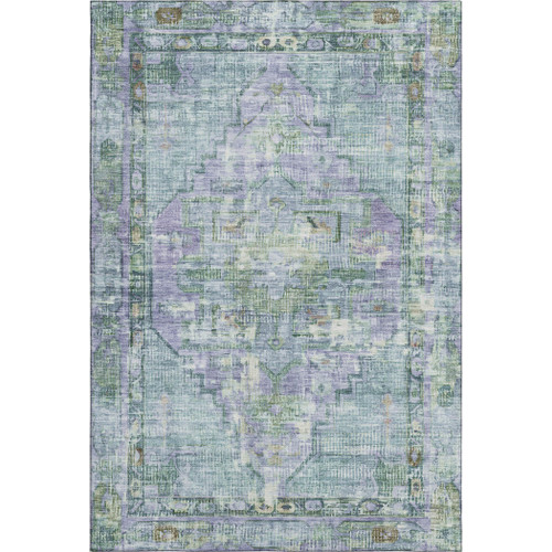 10' X 14' Teal Lavender And Green Oriental Washable Area Rug With UV Protection