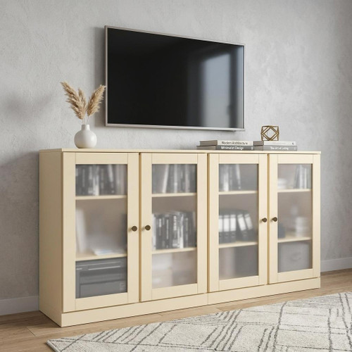 64" Yellow Solid Wood Enclosed Storage TV Stand