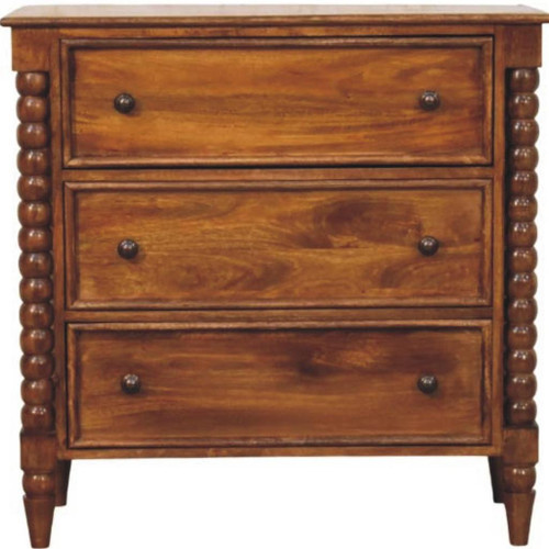 32" Brown Solid Wood Three Drawer Sideboard