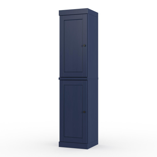 17" Navy Blue Solid Wood Free Standing Double Door Linen Cabinet