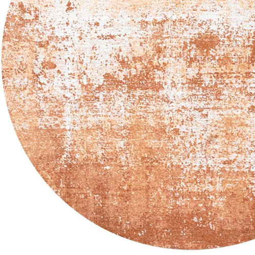 10' Orange And White Abstract Washable Round Rug With UV Protection