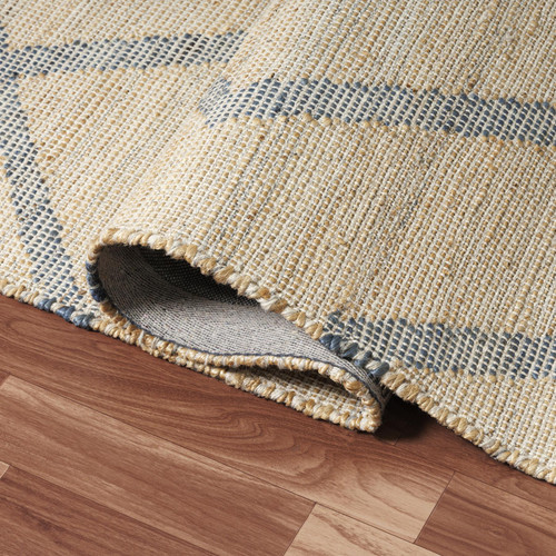 10' X 14' Beige And Blue Jute Abstract Hand Woven Area Rug