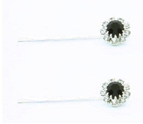 Swarovski Bobby Pins w/ Black & Crystal Stones 