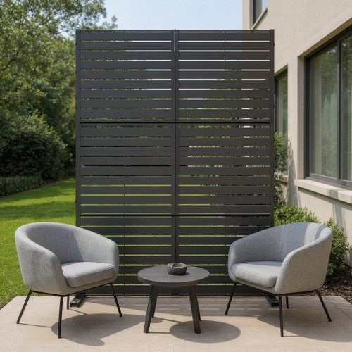 72" Black Steel Three Panel Screen Room Divider