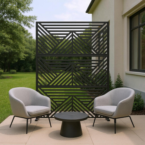 72" Black Steel Three Panel Screen Room Divider