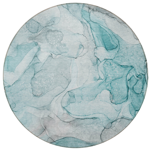 8' Round Gray and Ivory Round Abstract Washable Non Skid Indoor Outdoor Area Rug