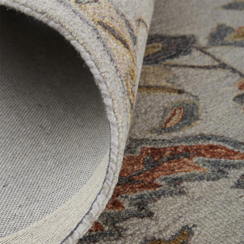 5' X 8' Gray And Gold Wool Floral Tufted Handmade Stain Resistant Area Rug