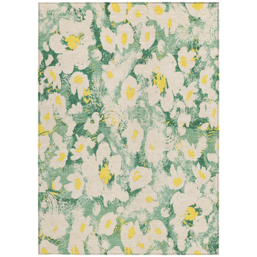 9' X 12' Green Floral Washable Non Skid Indoor Outdoor Area Rug