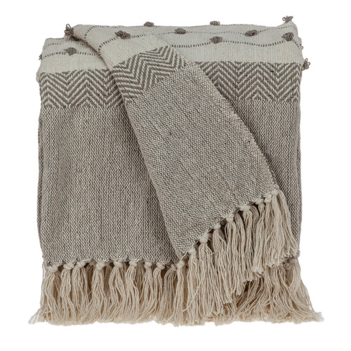 Parkland Collection Ishan Eclectic Beige 52" x 67" WOVEN HANDLOOM Throw