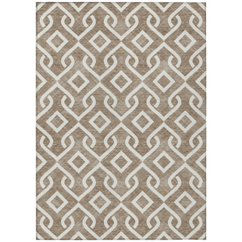 10' X 14' Brown And Ivory Geometric Washable Indoor Outdoor Area Rug