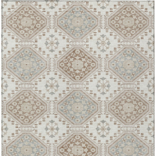 10' X 14' Ivory And Brown Floral Washable Indoor Outdoor Area Rug