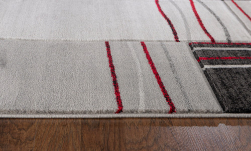 3'8" x 5'6" Red Soft Geometric Hand-Carved Rug