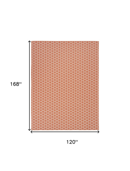 10' X 14' Coral And Ivory Geometric Indoor Outdoor Area Rug