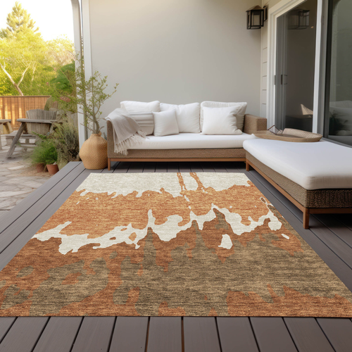 10' X 14' Orange And Brown Abstract Washable Indoor Outdoor Area Rug