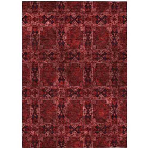 9' X 12' Burgundy and Black Floral Medallion Washable Non Skid Indoor Outdoor Area Rug