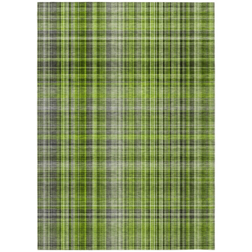 8' X 10' Green Plaid Washable Non Skid Indoor Outdoor Area Rug