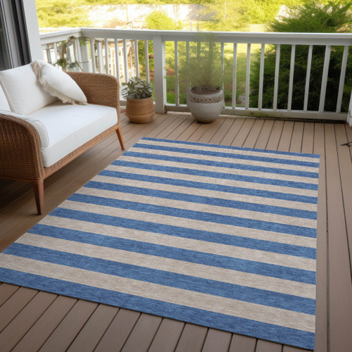 10' X 14' Tan Striped Washable Non Skid Indoor Outdoor Area Rug