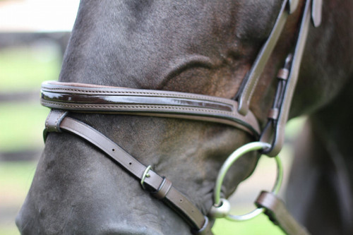 Henri de Rivel Pro Piaffe Mono Crown Bridle with Flash Noseband with Patent Leather and webbed rubber reins with leather stops