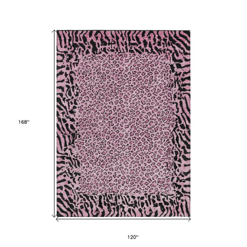 10' X 14' Pink Animal Print Washable Indoor Outdoor Area Rug