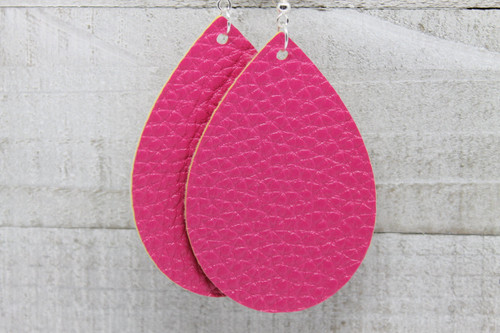 Textured Pink Teardrop Faux Leather Earrings