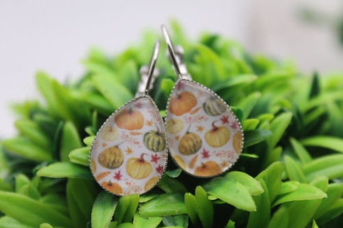 Fall Pumpkins Glass French Lever Earrings