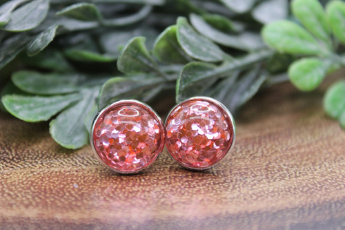 Pink Confetti Dome || Stud Earrings || Hypoallergenic