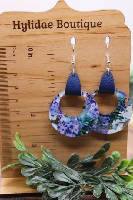 Blue & Purple Floral Circle Dangle Earrings