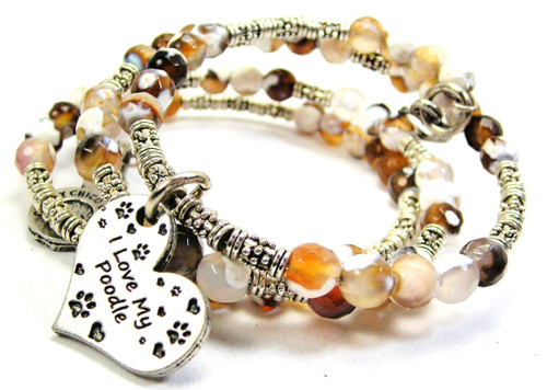 I Love My Poodle Microcrystalline Quartz Wrap Agate Stone Bracelet