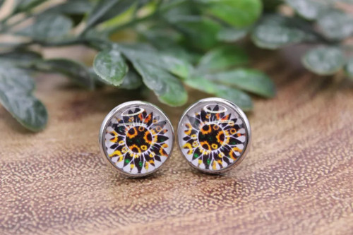 Beautiful Sunflower || Glass Stud Earrings || Hypoallergenic
