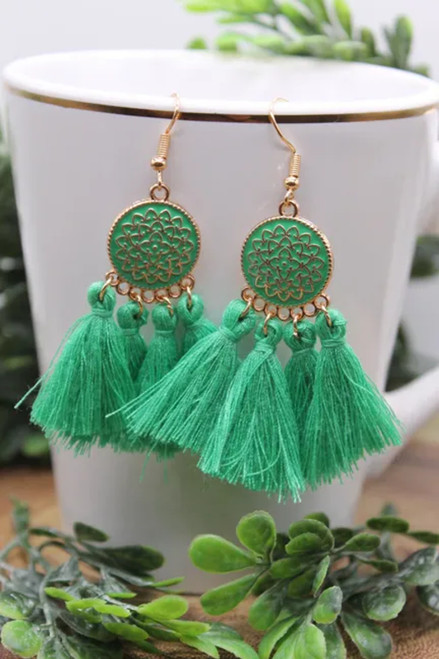 Spring Green Tassel || Dangle Earrings || Hypoallergenic